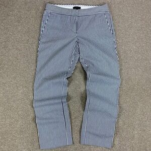 J.Crew Seersucker Striped Pants Womens 2 Navy Blue White Straight Leg Nautical